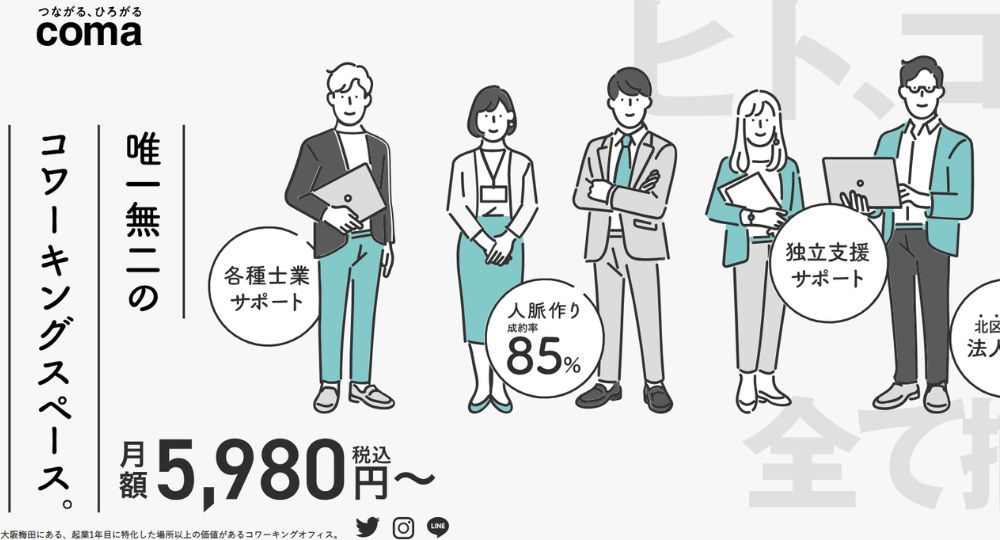 梅田のコワーキングスペースつながる、ひろがるcoma
